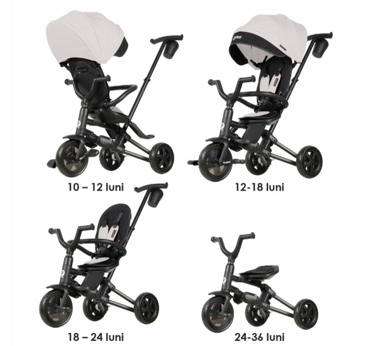 Tricicleta pentru copii Qplay Nova Negru ultrapliabila, roti Eva, cadr