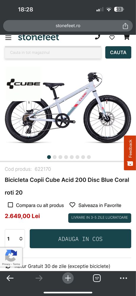 Bicicleta copii , MTB 20 , cube acid 200, frane hidraulice, ca noua
