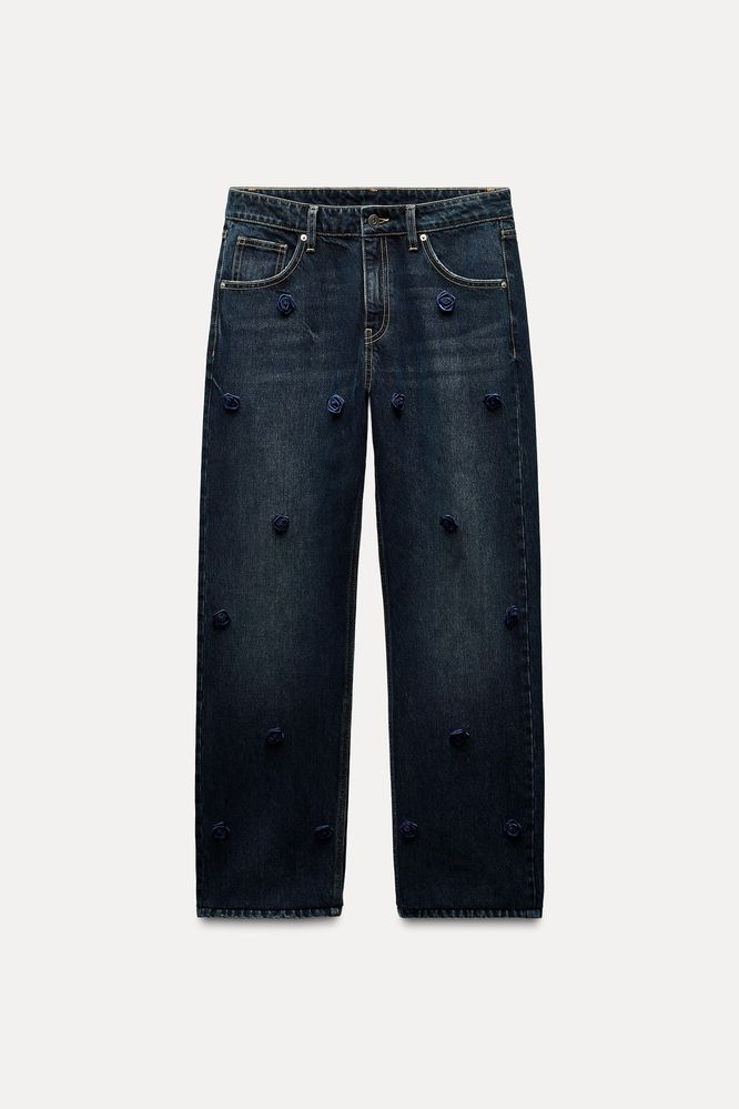 Дънки Zara с рози 34 размер / Зара с етикет