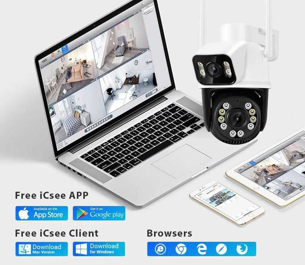 8MP  PTZ ICSee Wifi камера с двоен обектив с двоен екран Human Detect