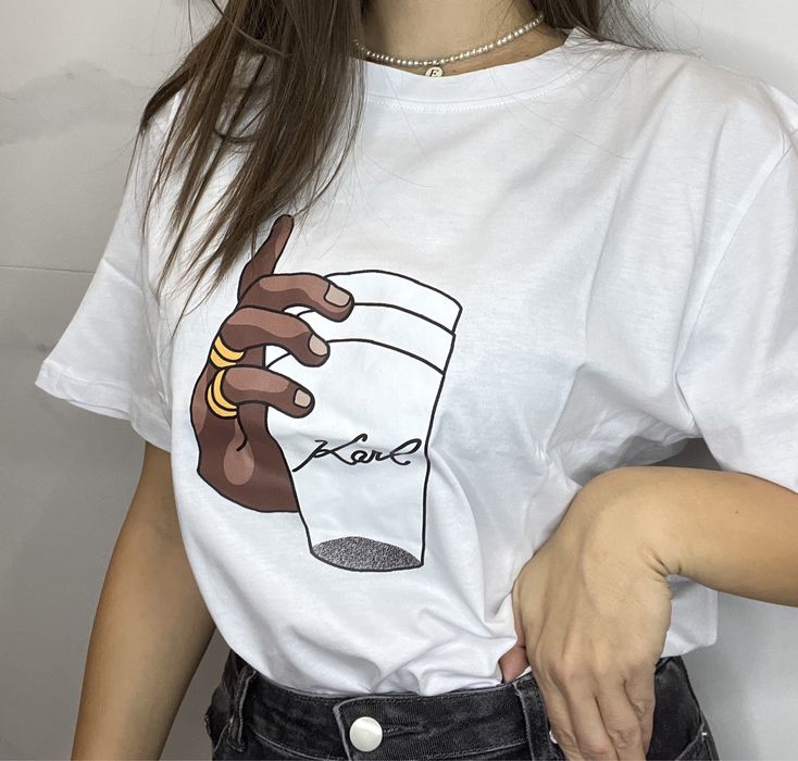 Дамска бяла памучна тениска Karl