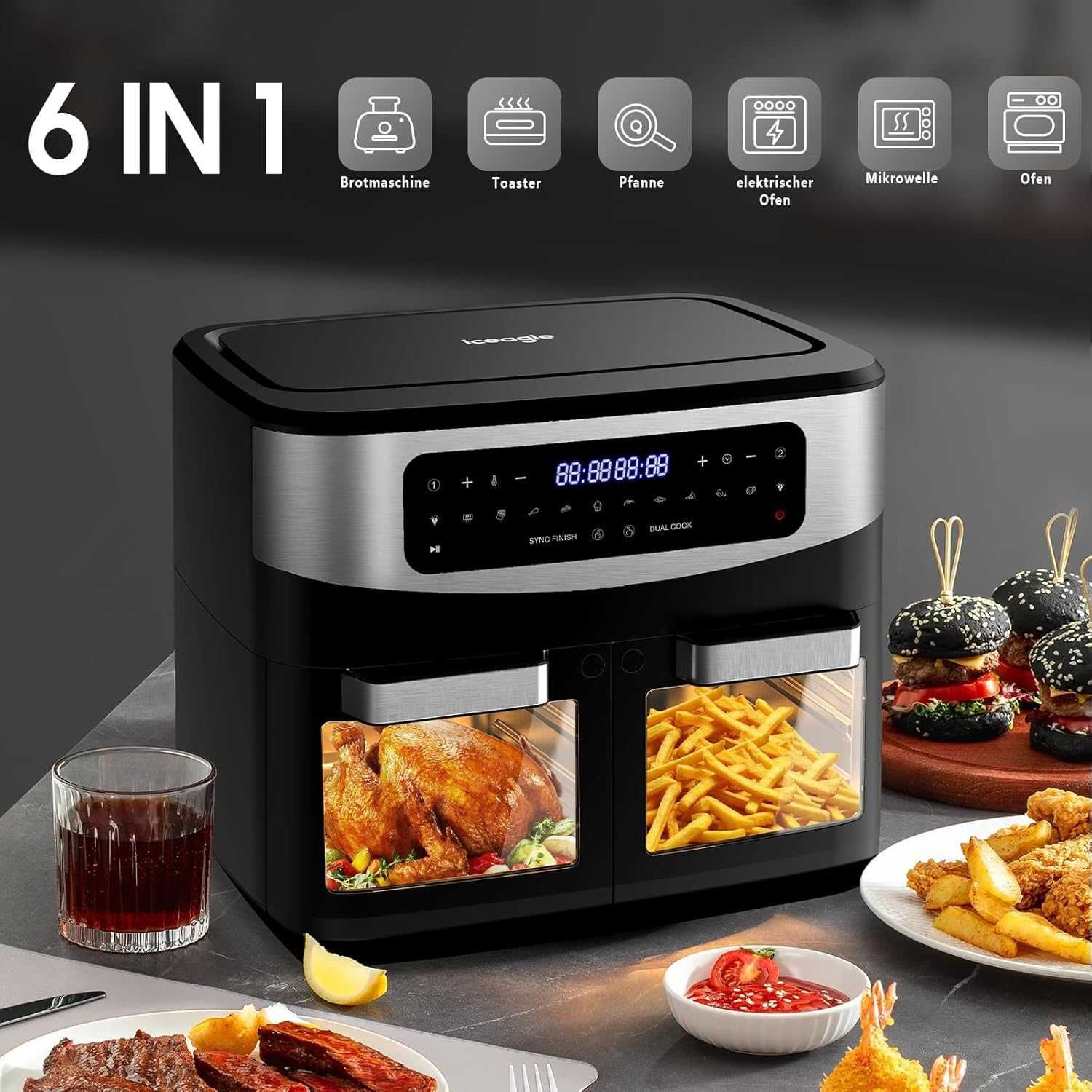 Уред за готвене с горещ въздух и фурна Iceagle 12L KDFO-5511DTW 2600W