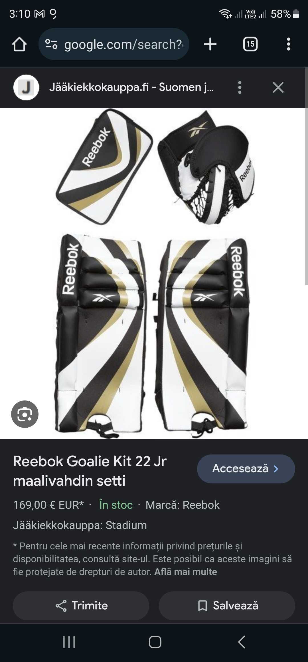 Set echipament portar hockey Reebok Goalie kit 22 Marimea M - nou