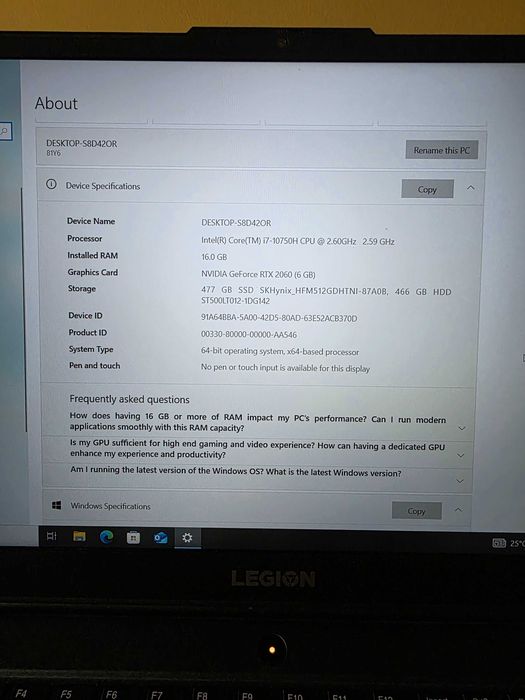Лаптоп lenovo legion 5 core i7 /rtx 2060