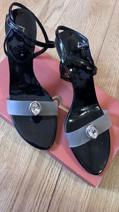 Sandale, exterior silicon+piatra sticla+metal, interior puele lacuita