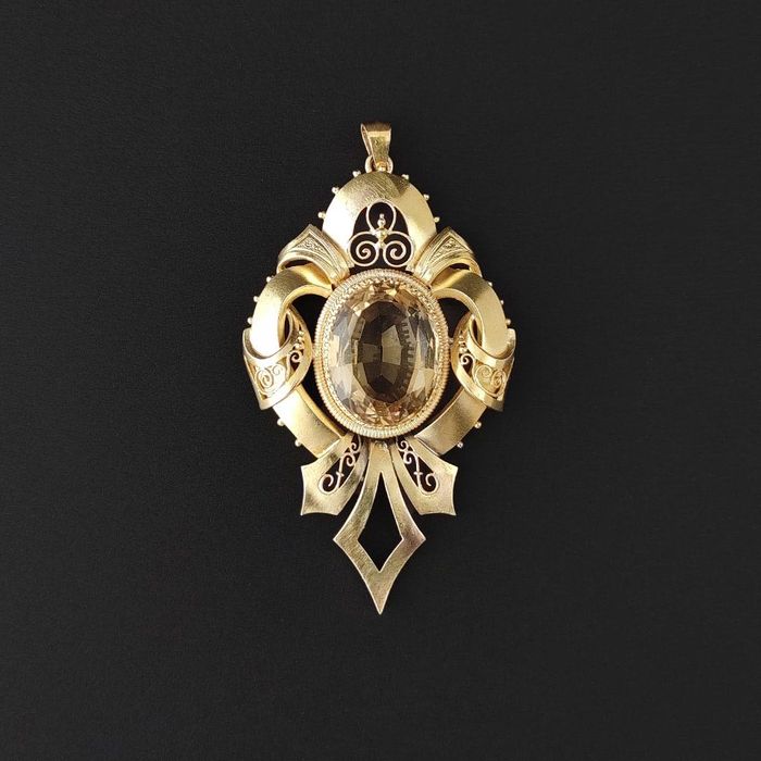 pandantiv f. mare, vintage, aur 18k, citrin, certif.