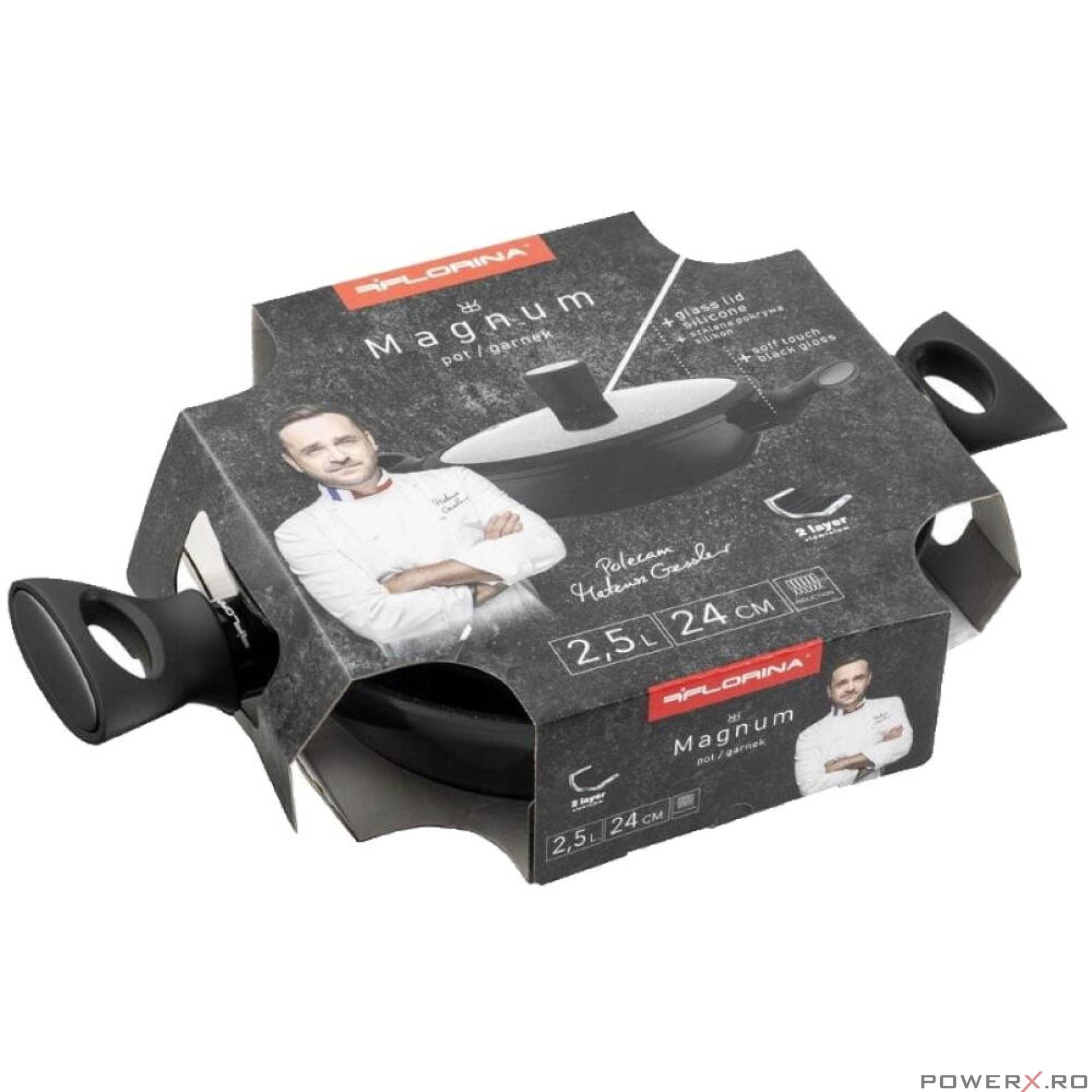Oala cu capac din aluminiu, cu invelis antiaderent, 24cm, 2.5l,