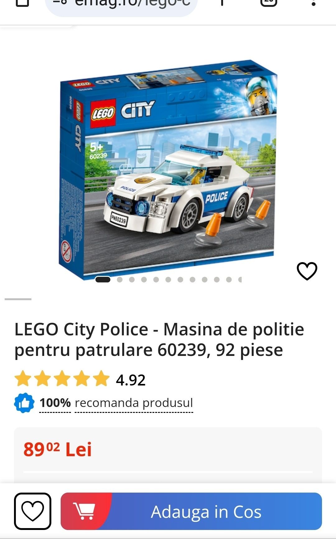 LEGO City Police - Masina de politie pentru patrulare 60239