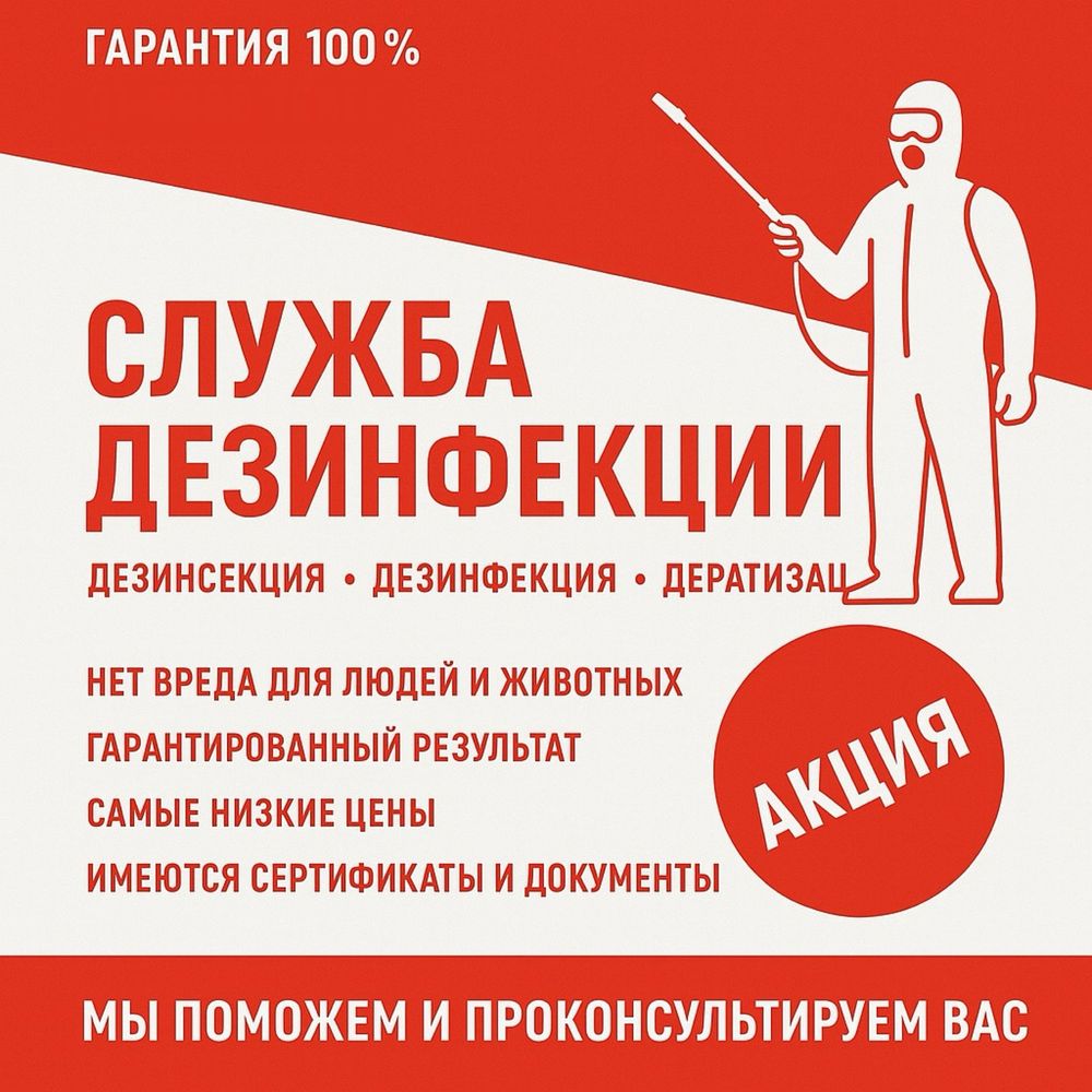 Дезинфекция БЕЗ ЗАПАХА! От Клопов и Тараканов! Уничтожение насекомых!