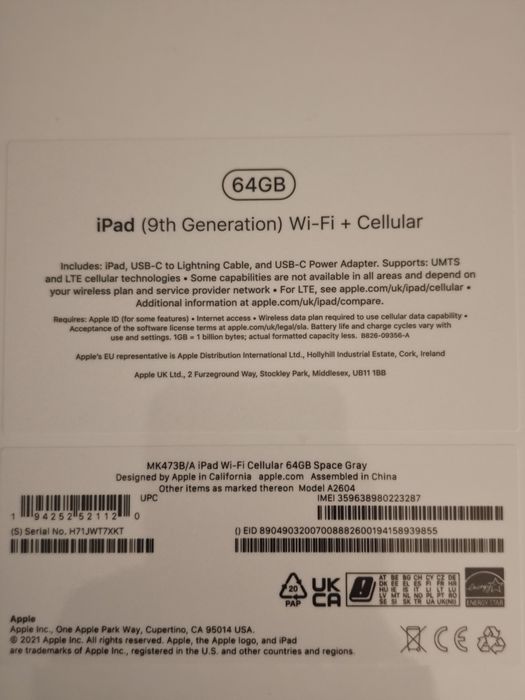 Ipad 9 wifi + cellular 64gb sigilat