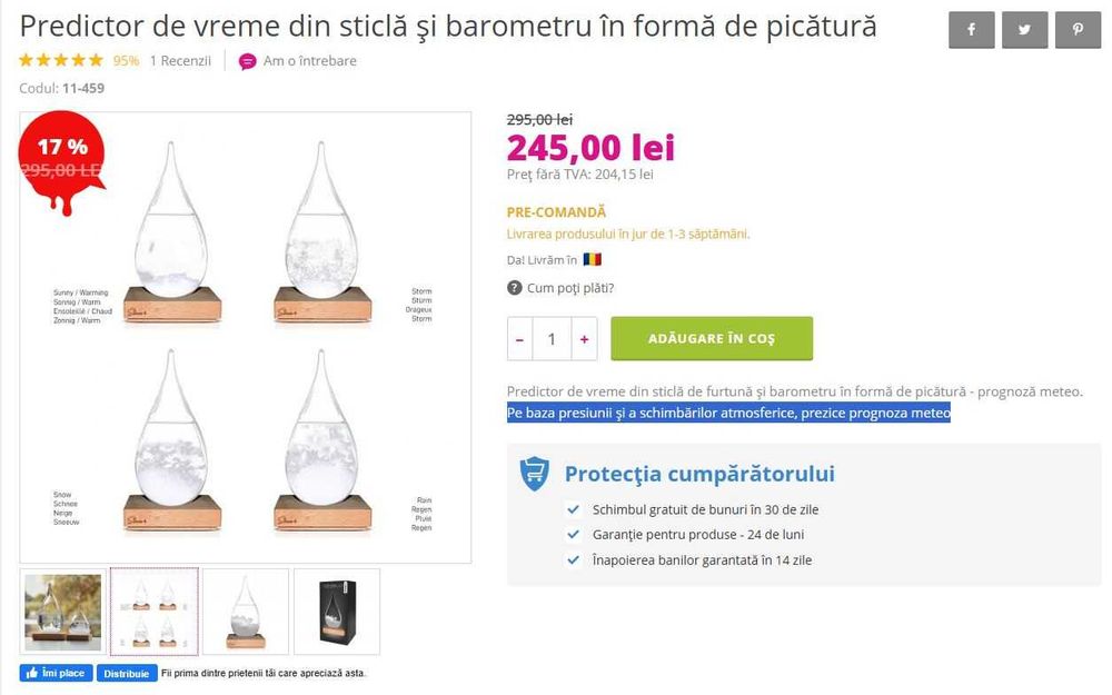 Predictor de vreme din sticlă sau barometru în formă de picătură