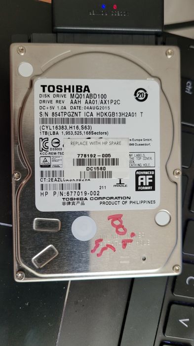 HDD Hard Disk Toshiba MQ01ABD100 1000 GB 1 TB - 100 % viata