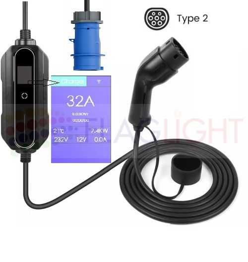 7kW 32A 220V Домашна Преносима Зарядна Станция за Електромобили Тип2