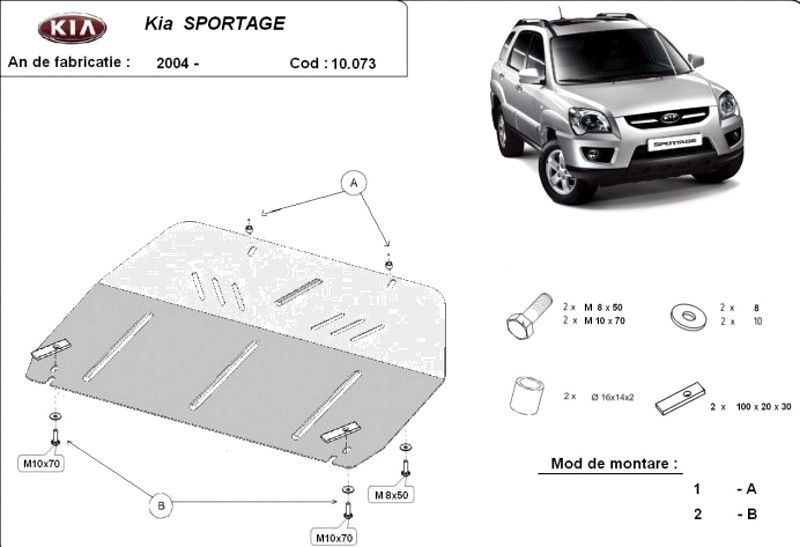 Scut motor metalic pentru Kia Sportage 2004-prezent - otel 2-3mm