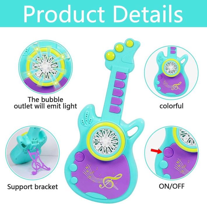 Детска машина за балончета, голяма китара със Led светлина