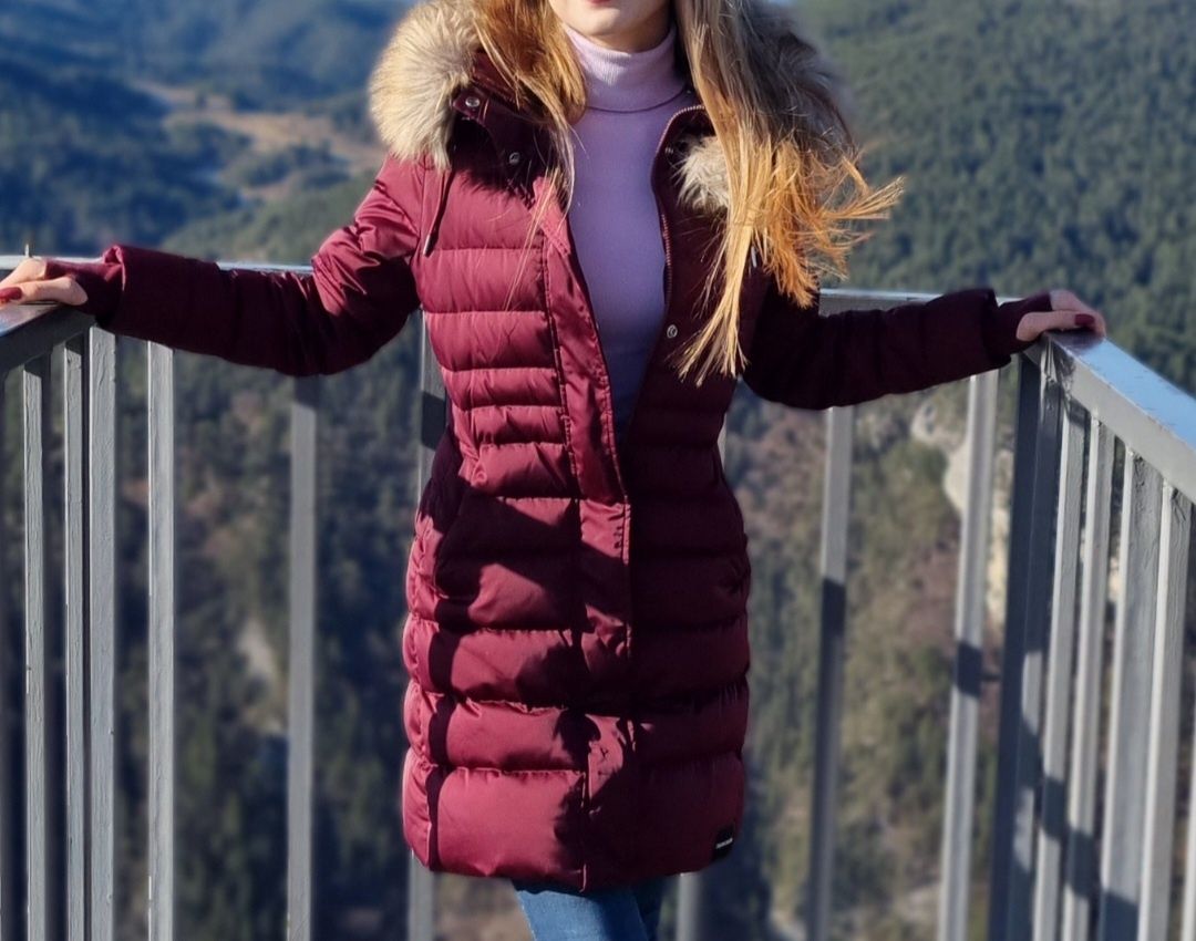 Calvin Klein яке естесвен пух бургунди