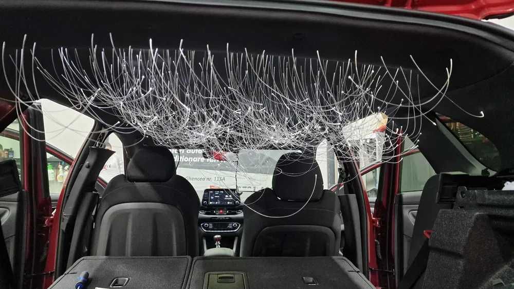 Retapitare plafon Bmw textil/alcantara gri/negru/bej + lumini