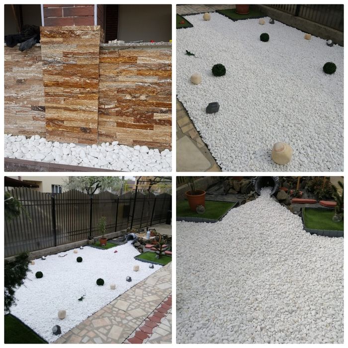 Piatra decorativa marmura alba neagra thasos pietricele rotunjite