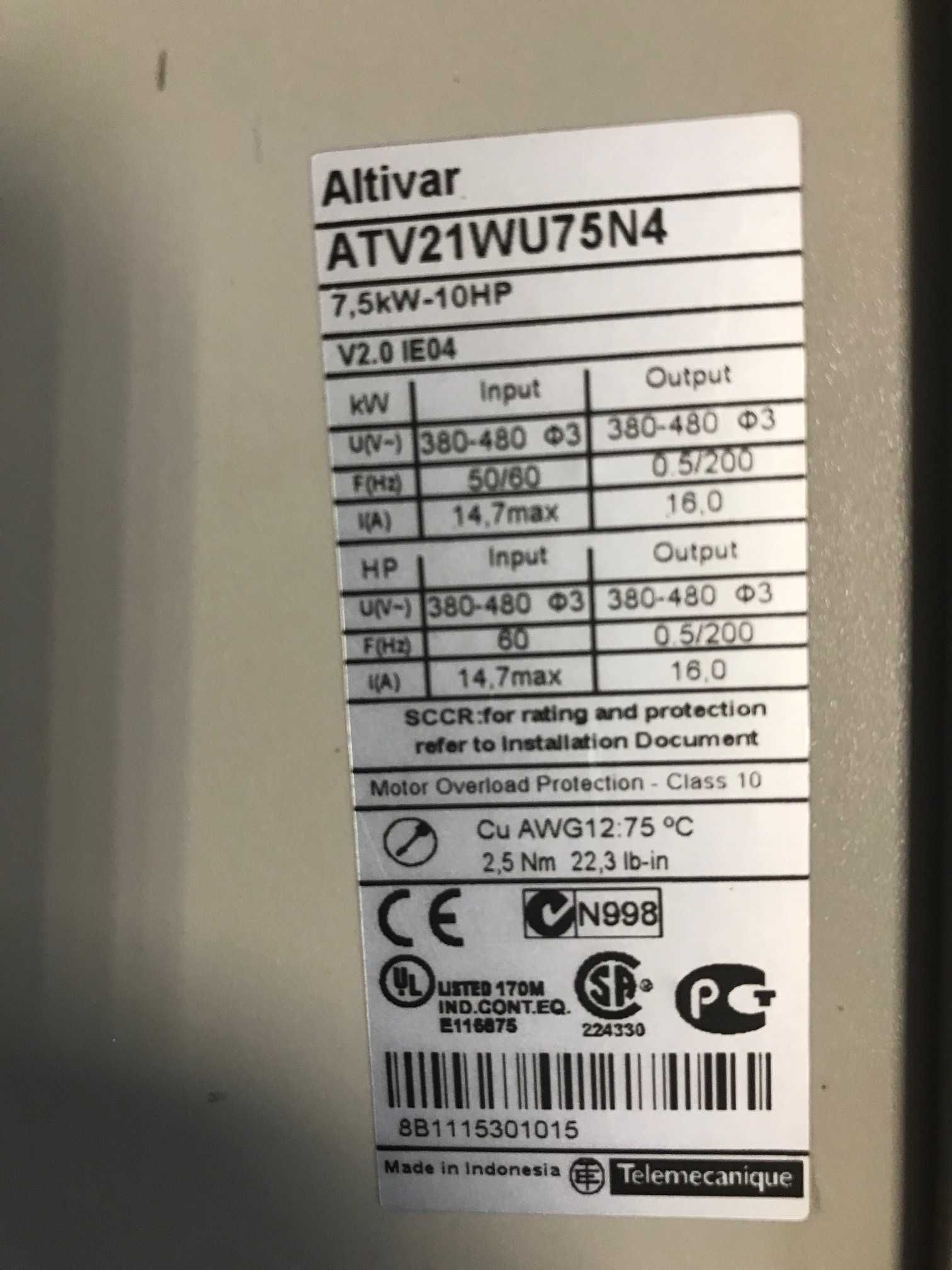 Честотен регулатор(инвертор)ALTIVAR21 7,5кw 400V AC