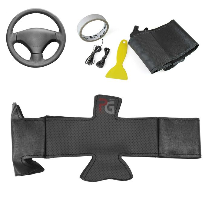 Husa volan piele negru 38 cm. pentru Peugeot 307 (2001-2008)