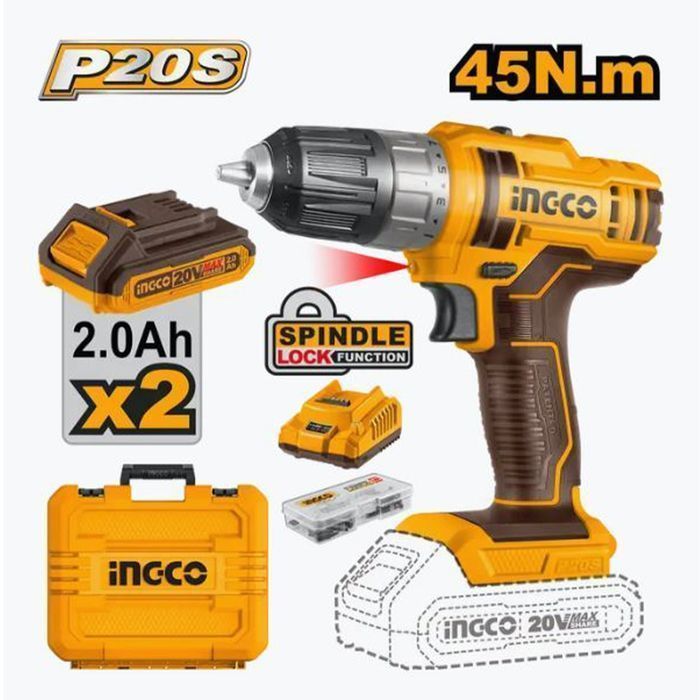 Masina de gaurit si infiletat cu 2 acumulatori 20v 2.0ah ingco