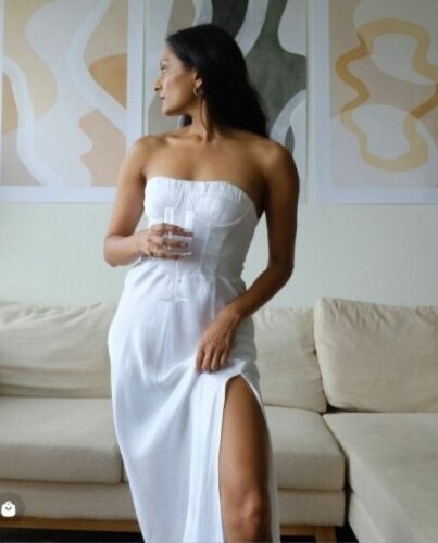 Rochie midi fără mâneci tip corset albă satinata tip bijuterie Zara XS