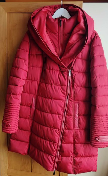 Дамско зимно яке с качулка, естествен косъм, цвят бордо от шушляк,3XL