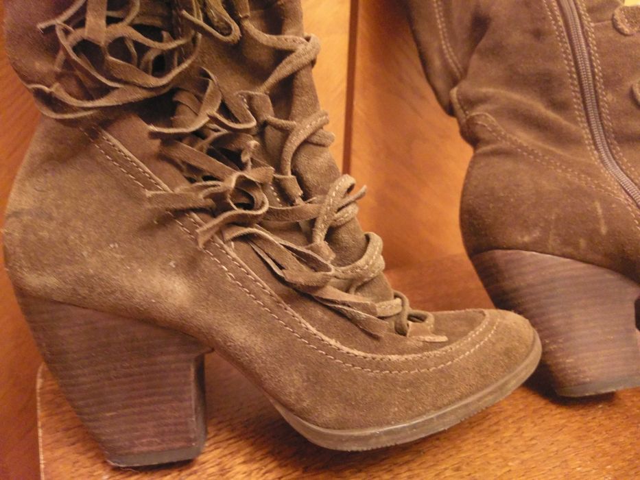 cizme toc pana la genunchi piele intoarsa maro, marime 37