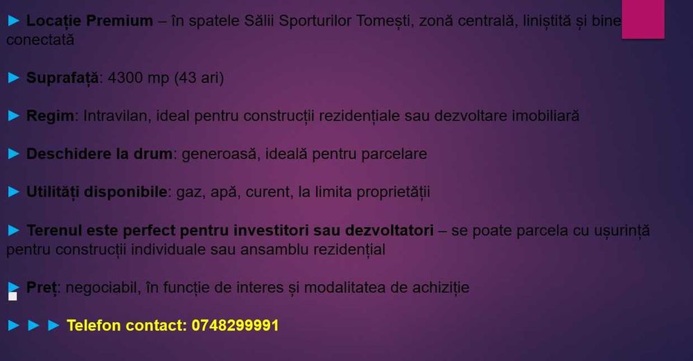 TEREN de vânzare în centrul comunei Tomești, Iași - 4300 mp