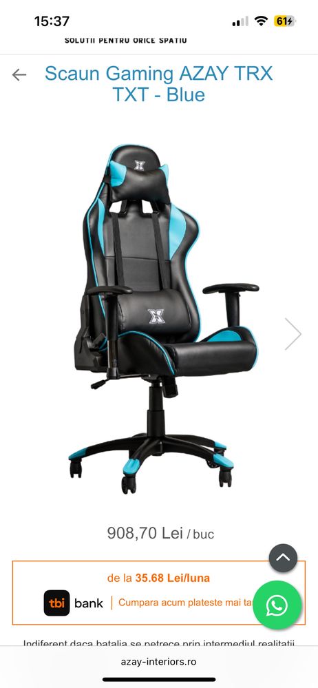 Scaun Gaming AZAY TRX TXT Blue