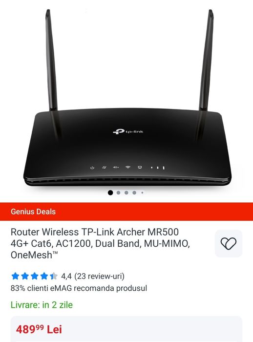Router Wireless TP-Link Archer MR500 4G+ Cat6, AC1200, Dual Band, MU-M