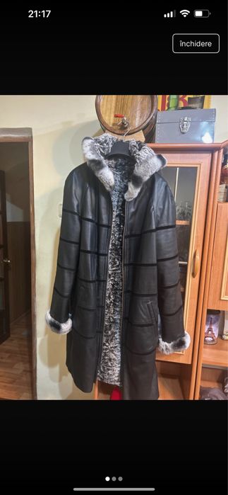 Palton piele natural cu doia fete si blana chinchila