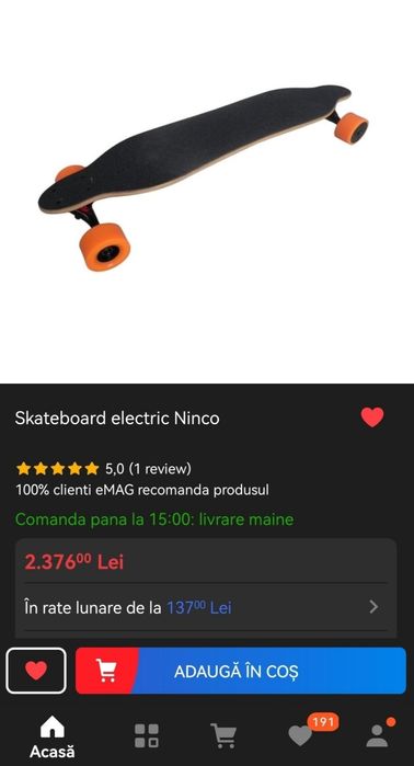 Skateboard electric cu telecomanda și încărcător nou in cutie