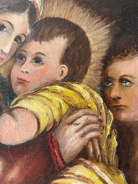 Tablou cu rama 43x50 Ulei pe panza bisericesc cu defecte in poze