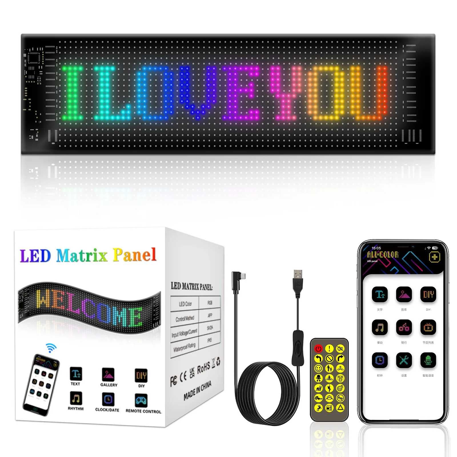 Display Led flexibil matrix interior USB Bluetooth APP 60 cm x 12cm