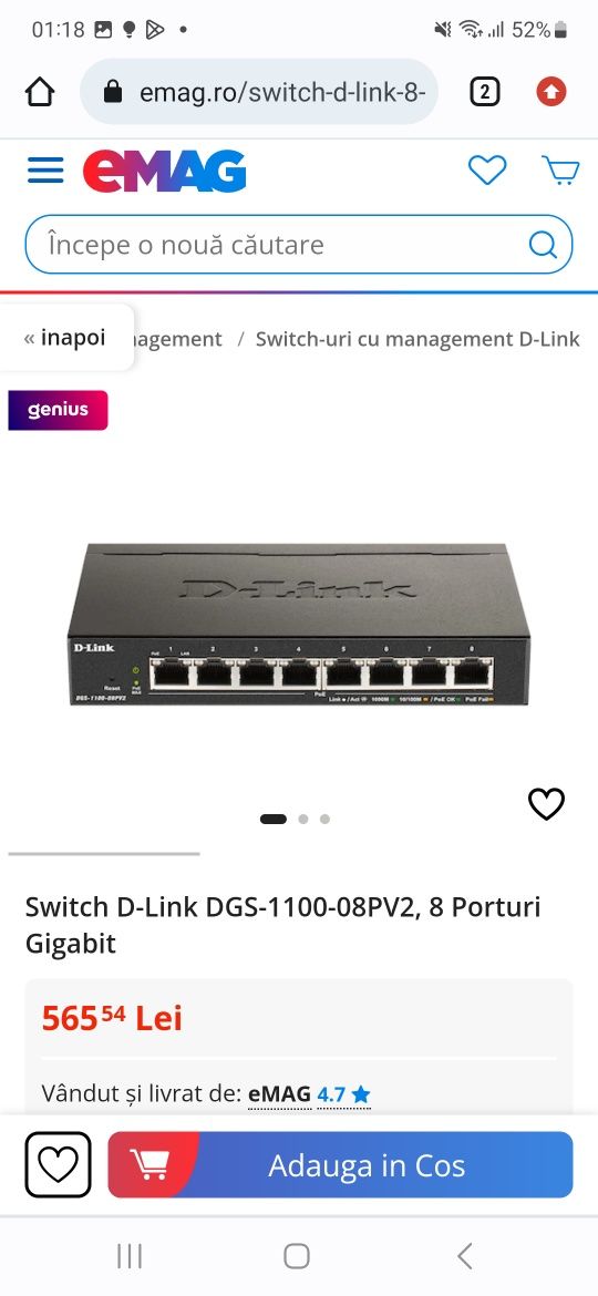 Switch D-Link DGS-1100-08PV2, 8 Porturi Gigabit