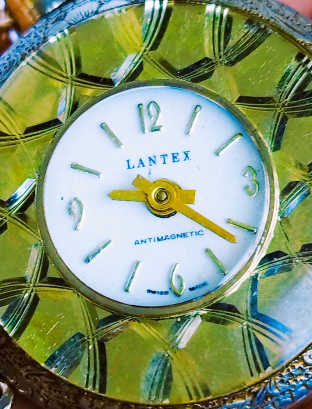 Ceas damă mecanic Lantex, pandantiv cu lanț, placat cu aur, oțel inox