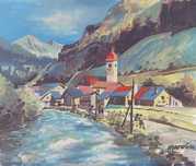 Tablou vechi - peisaj montan - semnat s?  Burdon