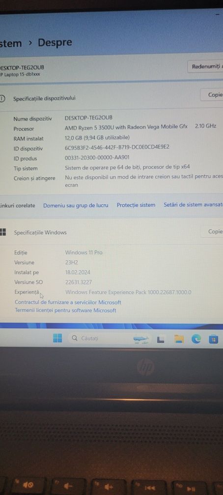 Vand laptop Hp15 db1100ny AMD Ryzen5,12gb ram, 2 ssd-uri