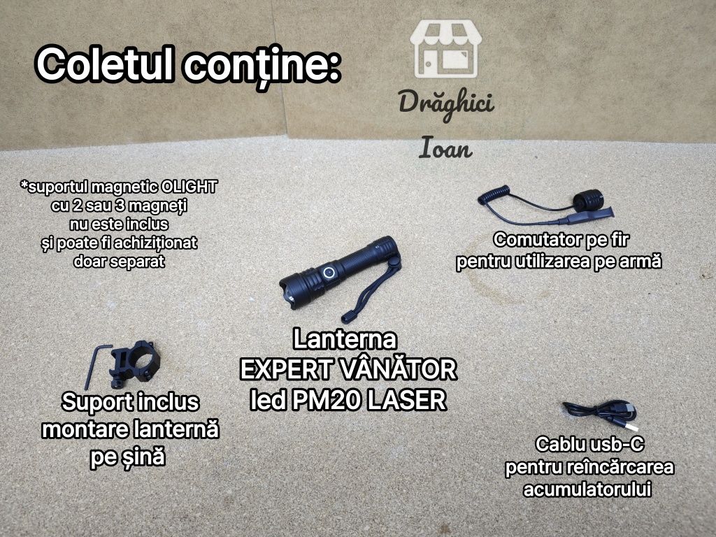 Lanterna EXPERT VANATOR led PM20 LASER -Kit vanatoare lanterna pt arma
