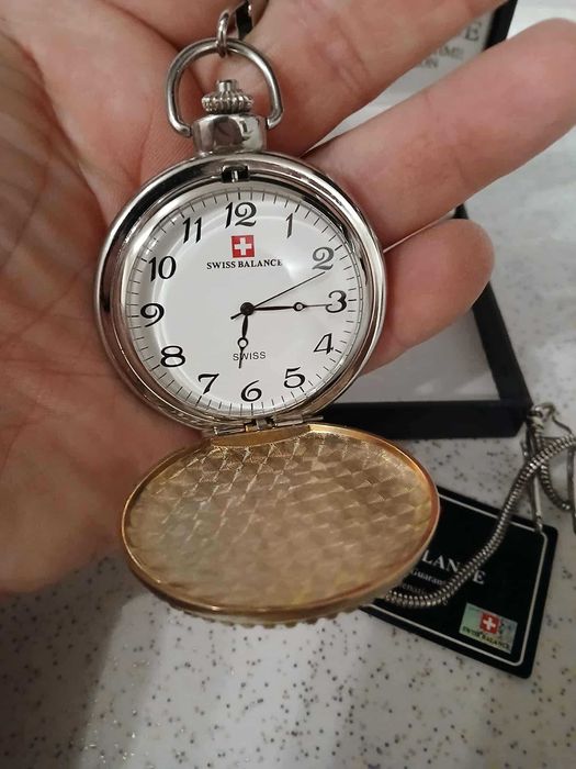 Швейцарски джобен сребърен часовник Swiss Balance