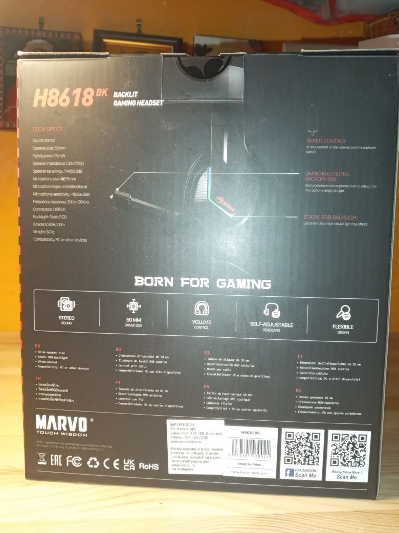 Casti gaming Marvo H8618 RGB