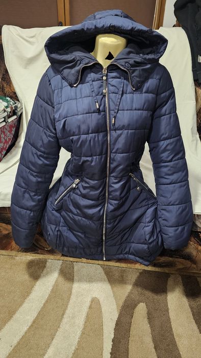 Geaca albastra lunga cu gluga XL