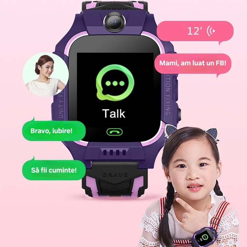 Smartwatch copii cu SIM. Localizare/SOS. Apel/Mesaje audio. Foto. Mov