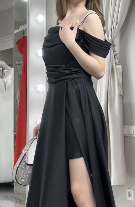 Черное вечернее платье, макс длина