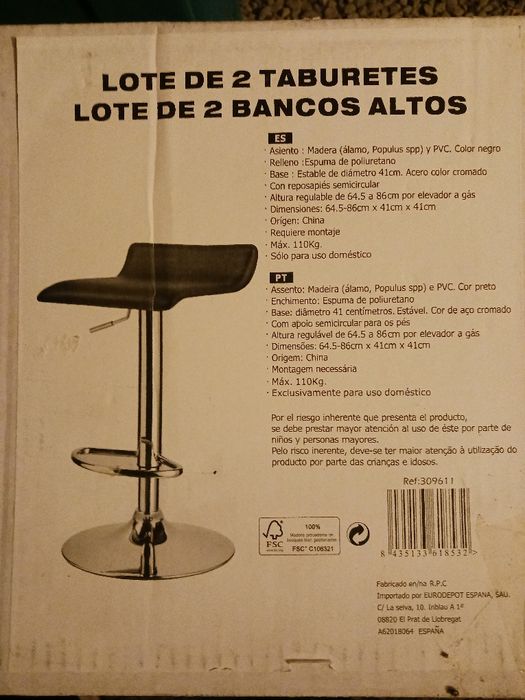 Scaun bar inalt reglabil 64,5-86 cm