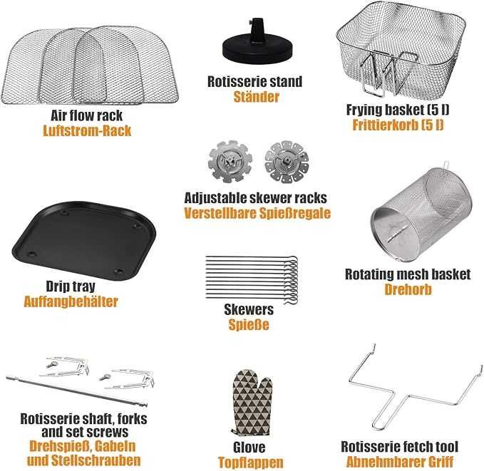 ago® XXXL 8-в-1 фритюрник с горещ въздух 12 L + 10 аксесоара - 1800 W