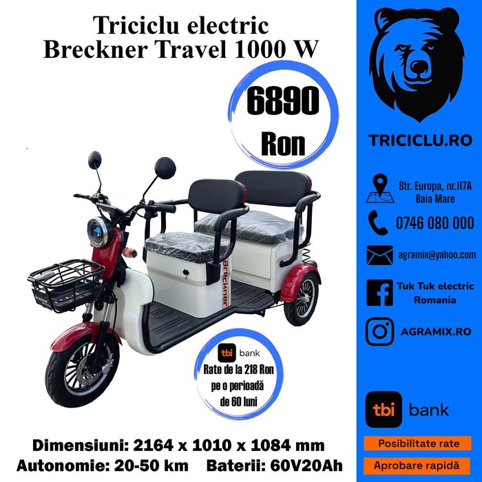BRECKNER TRAVEL triciclu electric cu carte 350ron fara permis Agramix