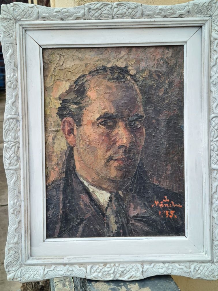 " Autoportret ", tablou superb,  Ion Mândru,  u/p, 1935, ramă lemn