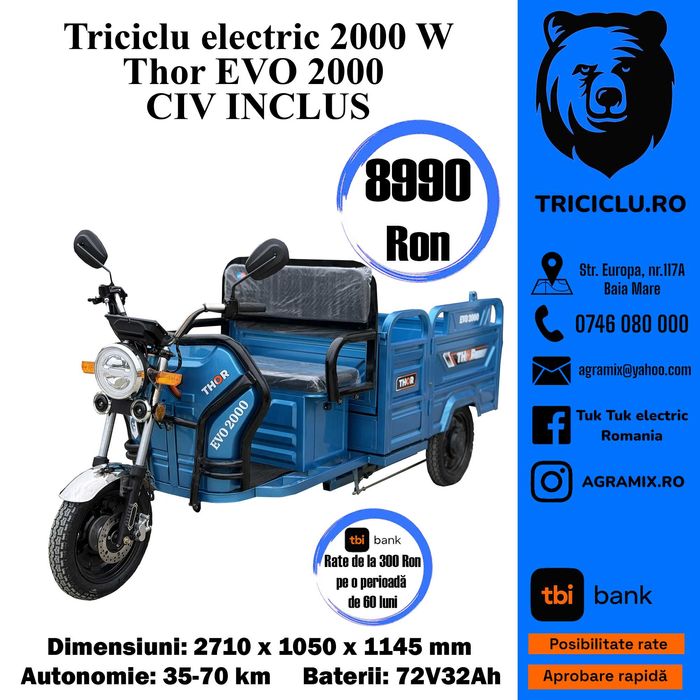 Triciclu electric nou CIV inclus Thor Evo 2000-fara permis Agramix